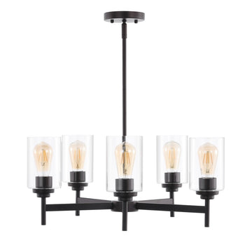 Orpheus 24" Farmhouse Industrial Iron Cylinder LED Chandelier - JONATHAN Y